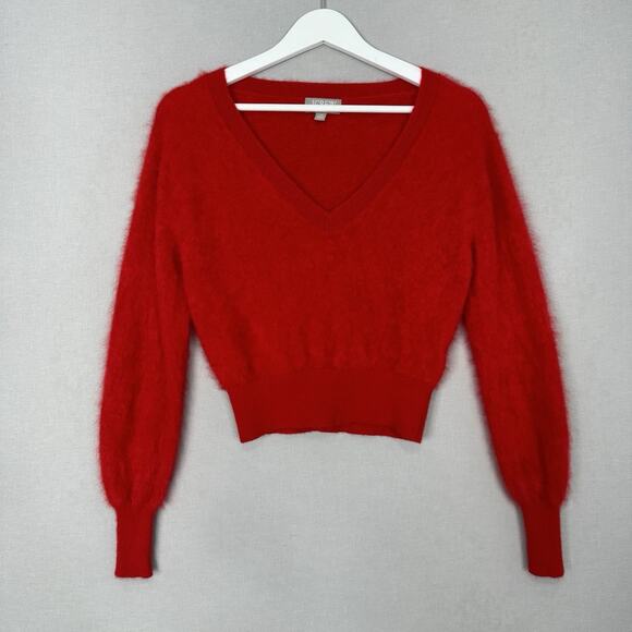 J.Crew Sweater Womens XS Red Brushed Cashmere Cropped V-Neck Cozy Soft Holiday - Picture 1 of 12
